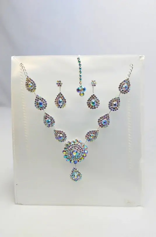 Women & Girls V-Shaped Diamond Necklace Set with Earrings – Bridal & Party Wear Jewellery