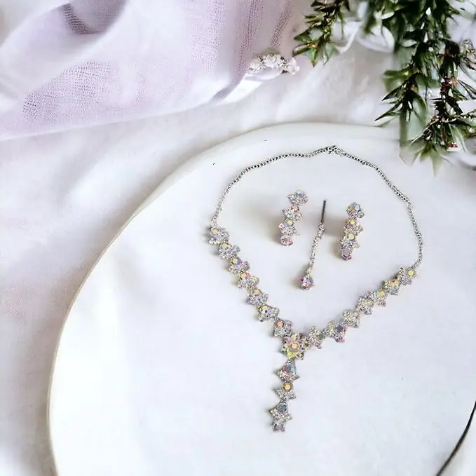 V-Shaped Bridal Necklace Jewellery Set with Matching Earrings for Women – Wedding & Party Wear