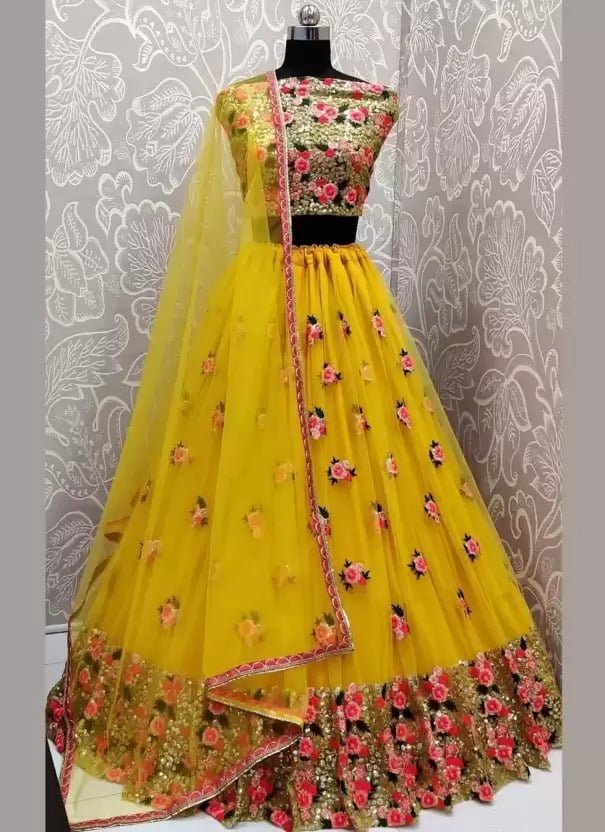 PRAGATI CREATION Embroidered Semi Stitched yellow Lehenga Choli (YELLOW) :  Amazon.in: Clothing & Accessories