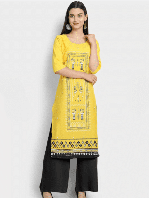 Trendy Graceful, Fabric Crepe, Long Sleeves, Cyan Color long length Kurti -  Easy Shopping India